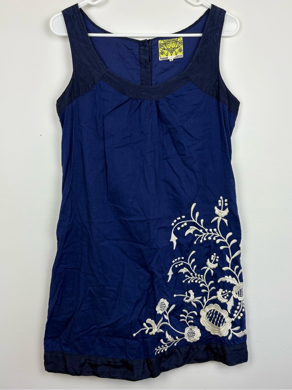 Floreat Anthropologie Navy Sleeveless Dress w/ Floral Embroidery Size 4 EUC Boho